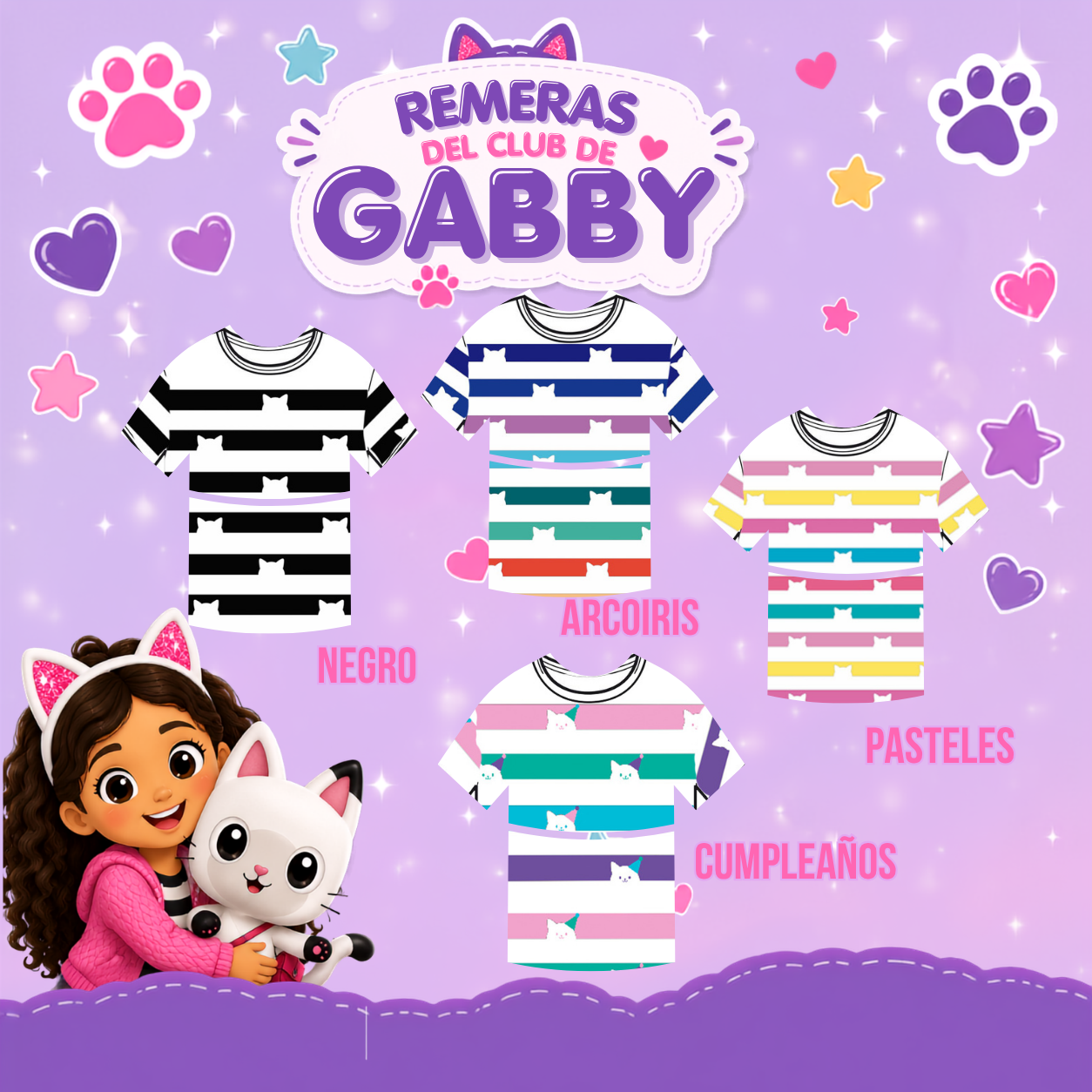 Remeras del Club de Gabby, distintos colores